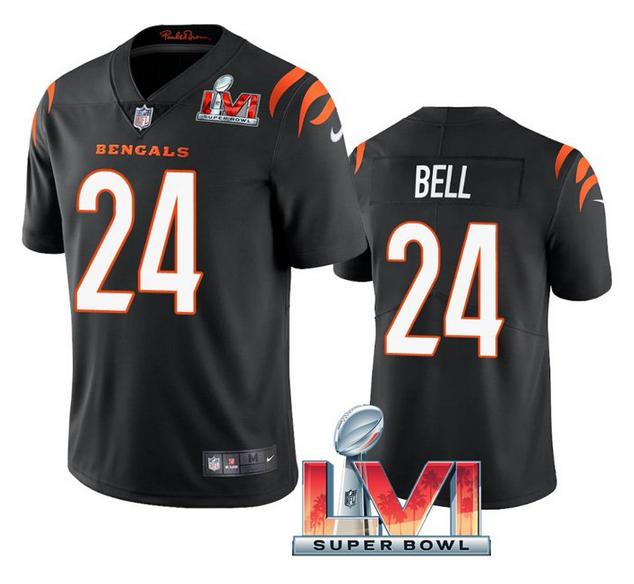 Men's Cincinnati Bengals #24 Vonn Bell 2022 Black Super Bowl LVI Vapor Limited Stitched Jersey Men's Cincinnati Bengals #24 Vonn Bell 2022 Black Super Bowl LVI Vapor Limited Stitched Jersey